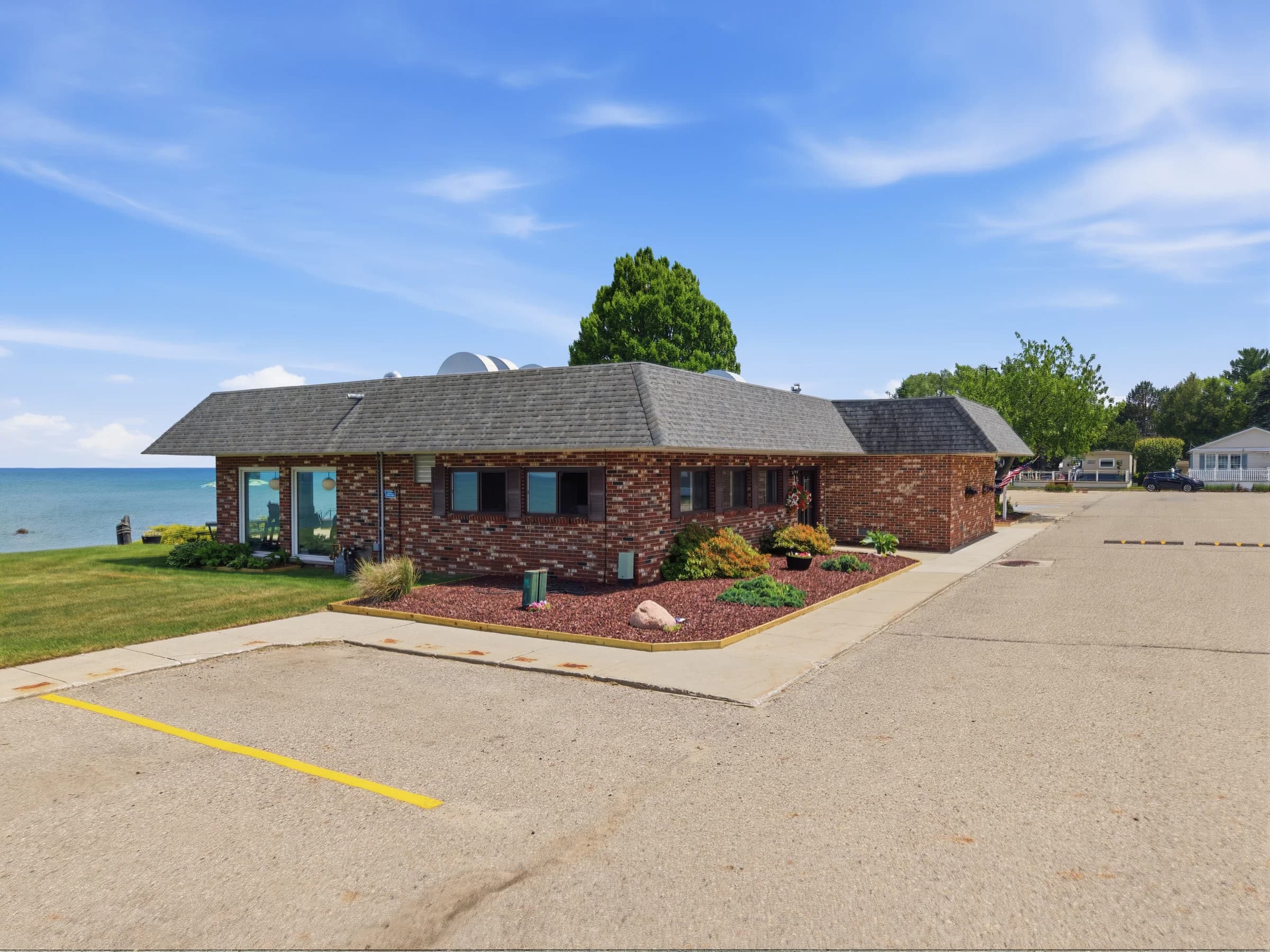 Landscaped entrance to the Huron Shores community center